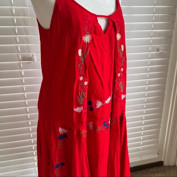 Umgee Size Medium Red Floral Mini Summer Bohemian Dress Sleeveless Cottagecore - Picture 3 of 13